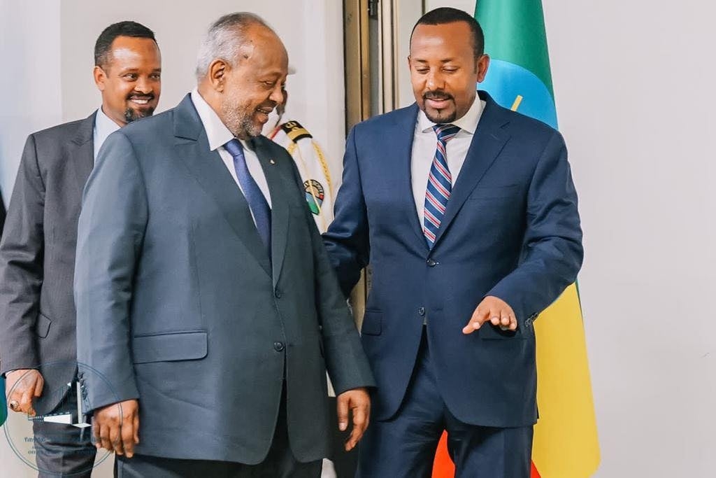 Ethiopian Prime Minister Abiy Ahmed bids farewell to Djibouti President Ismail Omar Guelleh at Bole International Airport on March 29, 2022. (Photo: ENA)